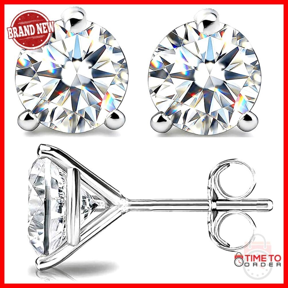 Moissanite Stud Earrings 925 Sterling Silver 14K White Gold Plated